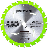 GREENWORKS Диск пильный Greenworks 165x1.6x20 мм, 24T, по дереву (2955707)