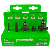 GREENWORKS Набор фрез Greenworks с хвостовиком (1/4") 6,35 мм (5 шт.) для кромочных фрезеров по дереву (2953207)