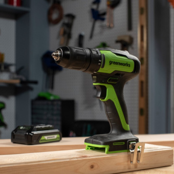 Аккумуляторная дрель-шуруповерт GREENWORKS 24V GD24DD35 (3704007CUA) бесщеточная с 2 Ач аккумулятором и зарядным устройством