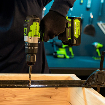 Аккумуляторная дрель-шуруповерт GREENWORKS 24V GD24DD60 (3704107UA) бесщеточная с 2 Ач аккумулятором и зарядным устройством в кейсе