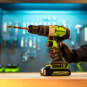 Аккумуляторная дрель-шуруповерт GREENWORKS 24V GD24DD60 (3704107CUB) бесщеточная с 4 Ач аккумулятором и зарядным устройством