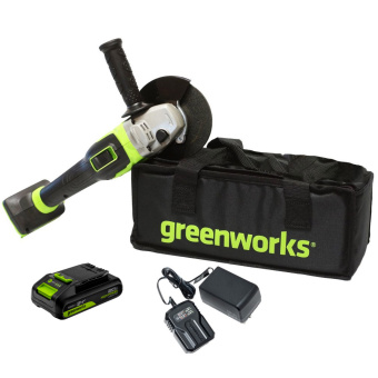 Аккумуляторная угловая шлифовальная машина (болгарка) GREENWORKS 24V GD24AG (3200207UA) с 2 Ач аккумулятором и зарядным устройством в сумке